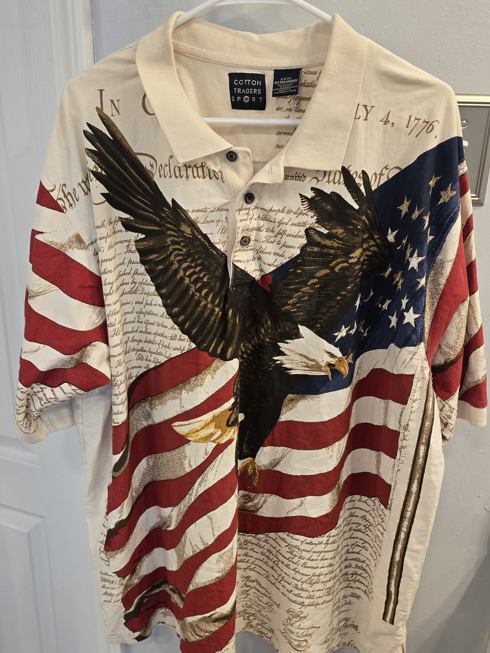 Vintage Cotton Traders Sport Men’s Eagle & Flag Polo - Cream/Red/Blue